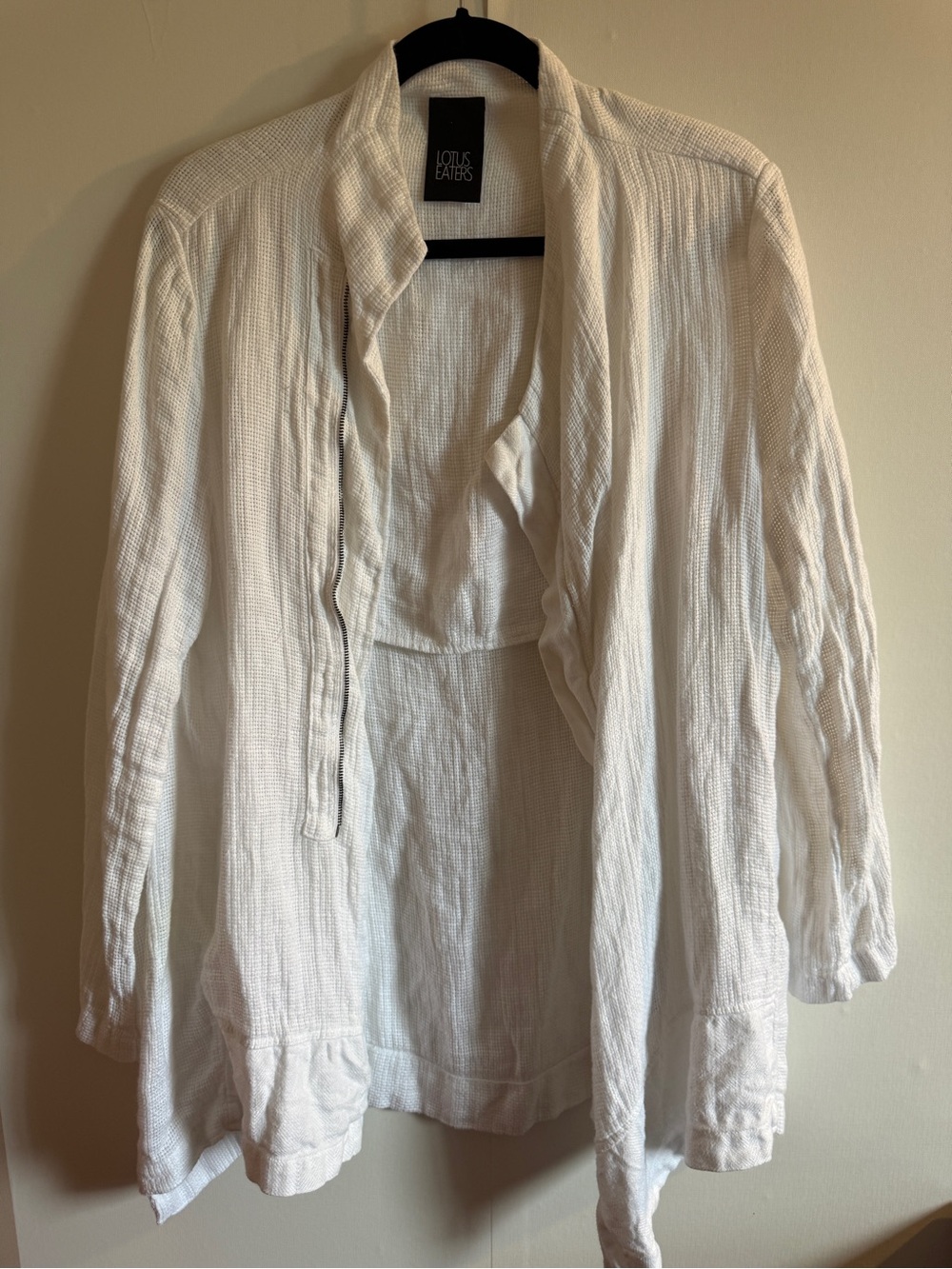 Lotus Eaters 100% Linen Jacket White Asymmetrical Zip Oversized Small M Minimal